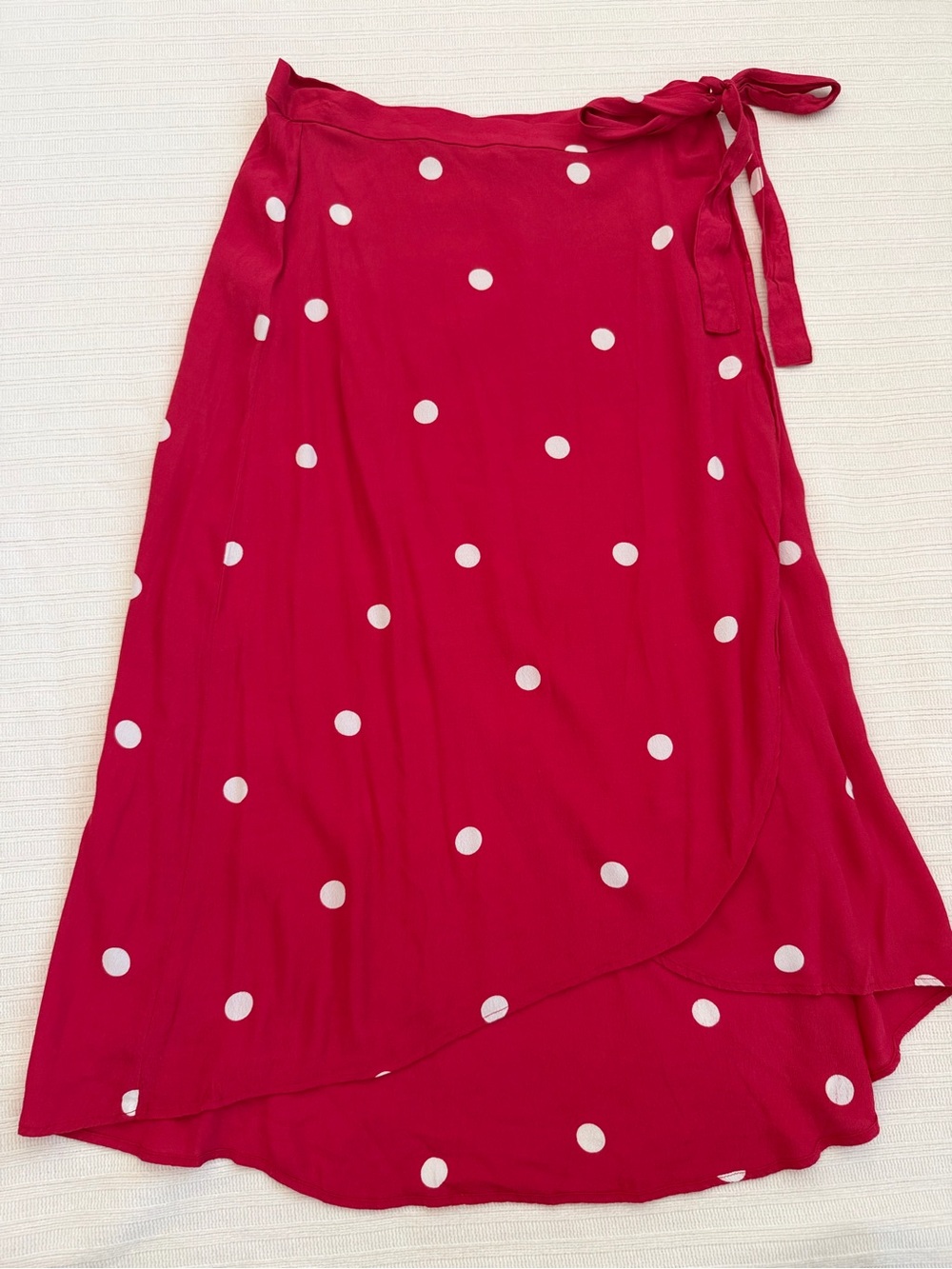 Loft Red White Polka Dot Faux Wrap Midi Skirt Flounce Hem Viscose Size 8